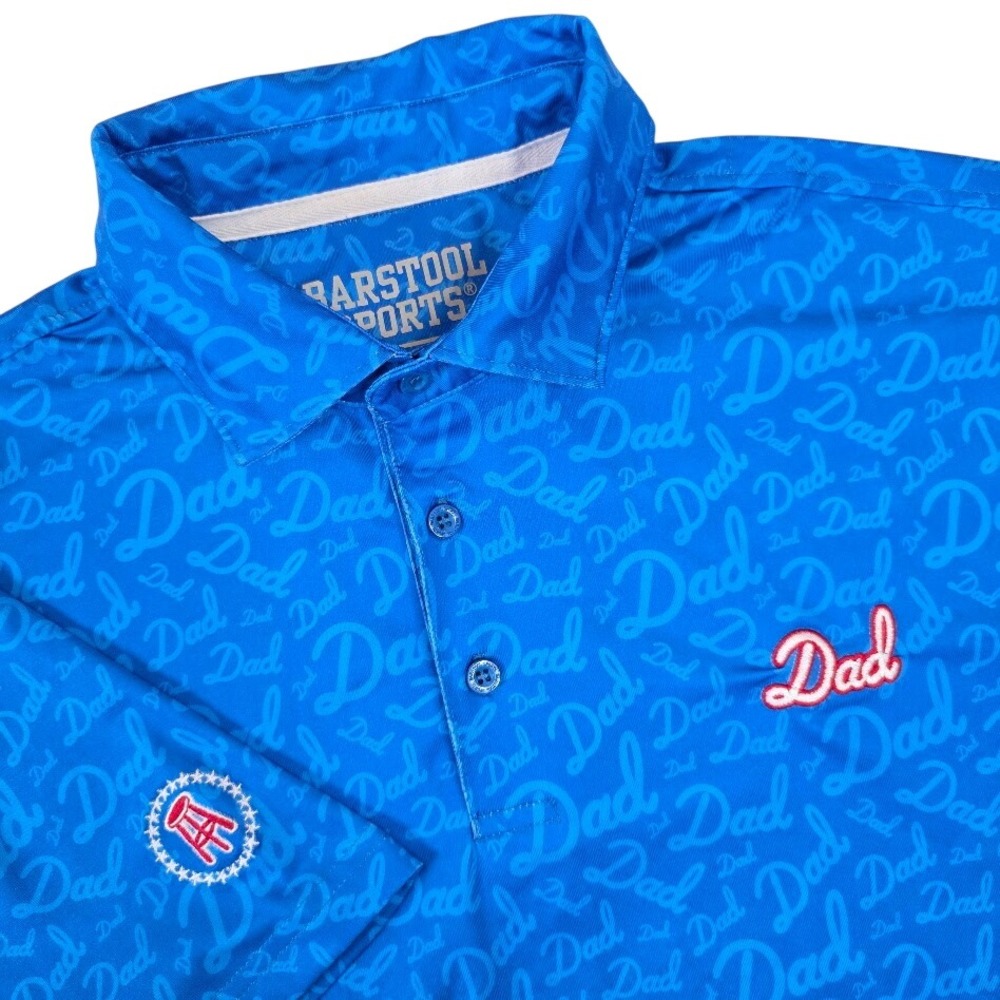 Barstool Sports Men's M Polo Blue‎ Dad All Over Print Performance Golf Shirt